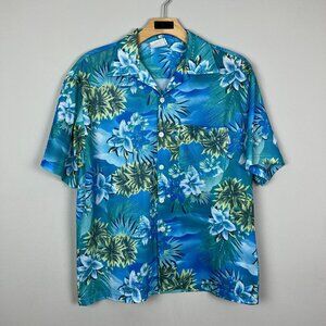 Third Rail Shirt Mens Large Blue Green Mesh‎ Hawaiian Button Up Tropical Floral